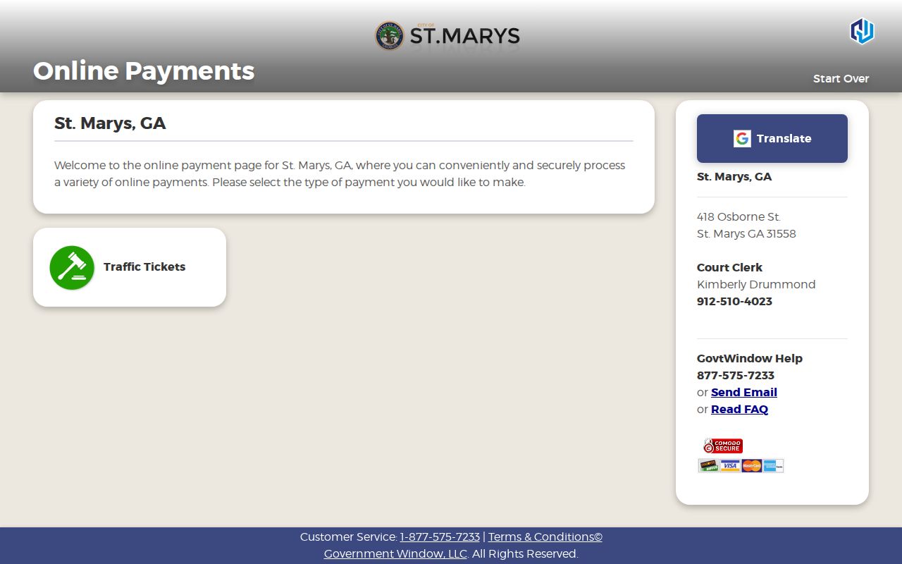 St. Marys warrant records and official city citation payment screen